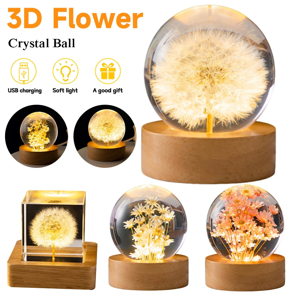 Night Light Flower Crystal Ball